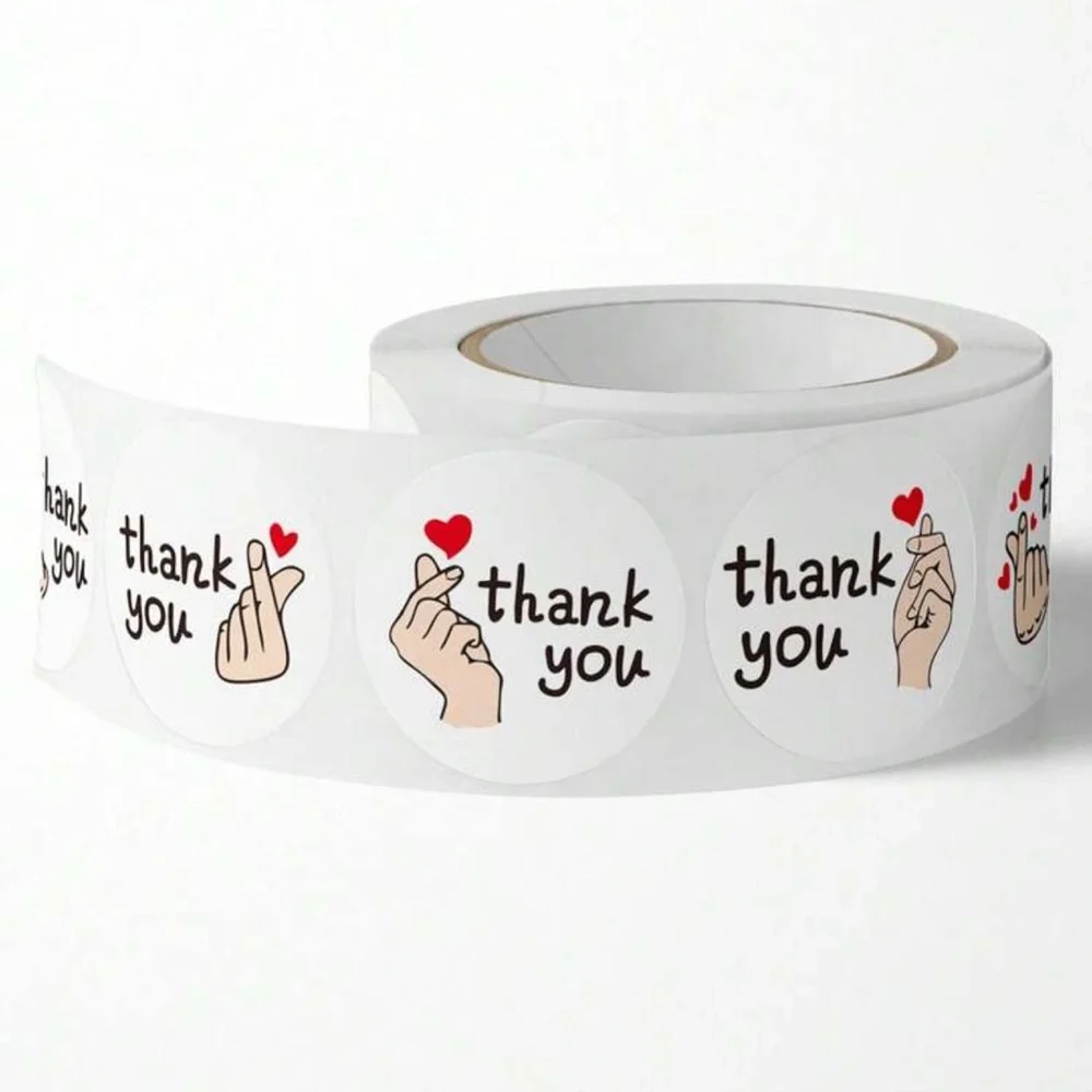 100 Thank You Sticker Roll with Heart Design